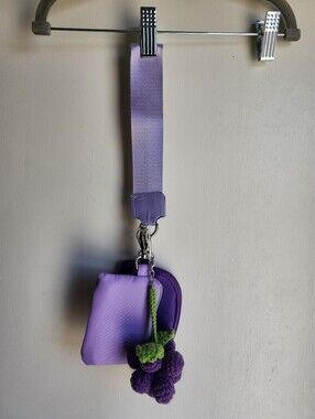 Lavender Wristlet Key Pouch with Crochet Grape Charm